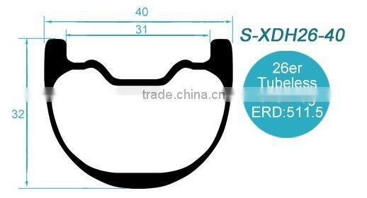 CBK 26er 40mm deep 32mm wide down hill mtb T700 carbon bike wheel rim