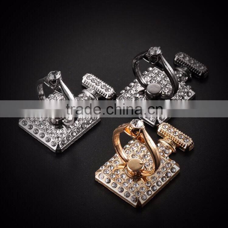 Samco Perfume Bottle Design Multi-Angle 360 Degree Rotating Handmade Crystal- 3D Alloy Portablering Ring Holder for Mobile Phone