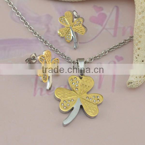 Premier Design With Different Flower Clover Stainless Steel Necklace And Jewelry Sets