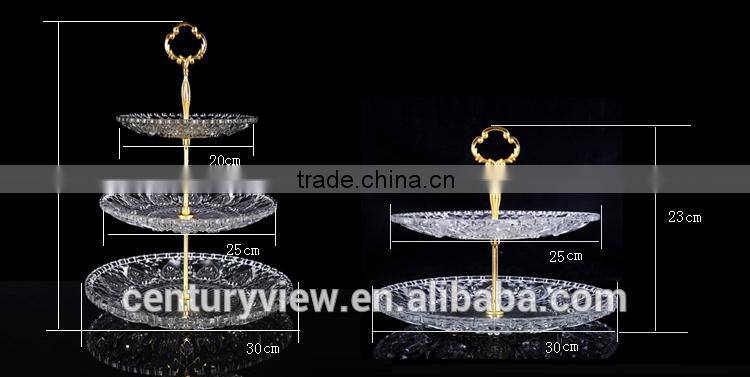 Hot Popular Clear Colored 3 Tier Glass Serving Trays Fruit Bread Trays Tempered Glass Serving Tray 3 Tier Dessert Tray