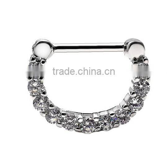 Septum Clicker Nose Rings CZ Gem Ear Piercing Cuff Diath Cartilage