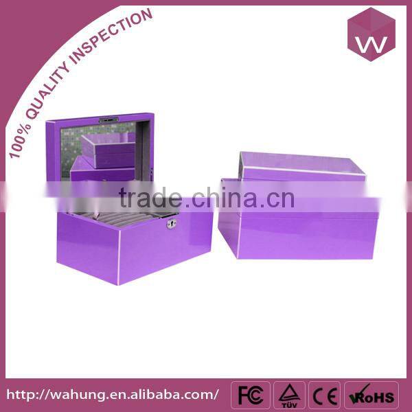 Smooth touch wood jewel safe box with fabric