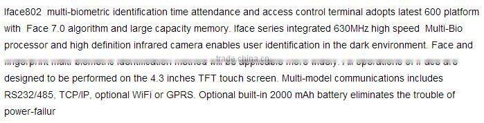 1200 face users wifiless network 4.3inch TFT color screen rfid standalone face fingerprint time attendance and access controller