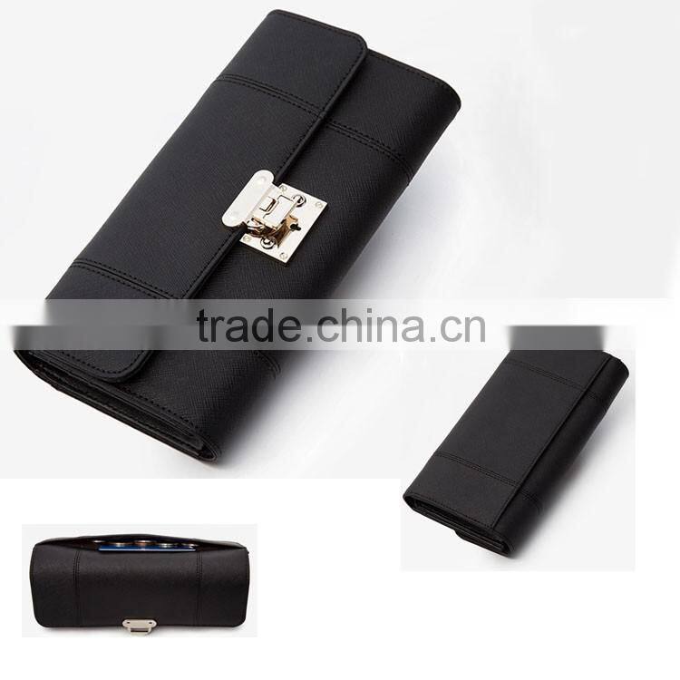 2016 New black cowhide cross lines cheap wholesale women purse wallet