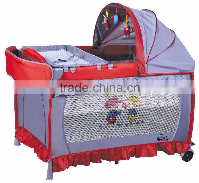 2015 baby crip with 2 wheels canopy cover, mosquiton ect extra accesoriess pass en71-3 fit for eu marketing
