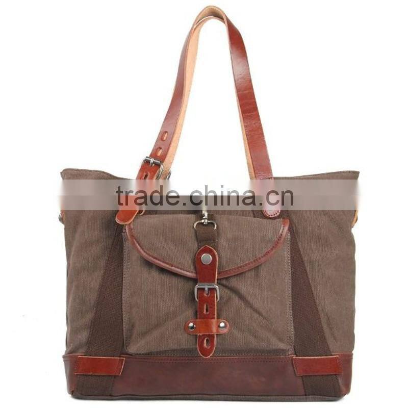 Wholesale alibaba super canvas shopping bag beach tote bag with leather trim and leather handle