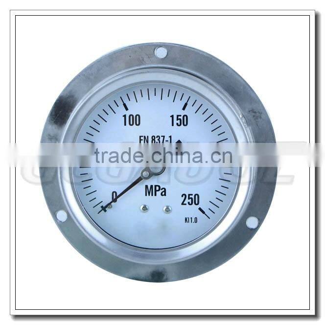 High quality 100mm all stainless steel back lower connection high pressure gauge with flange