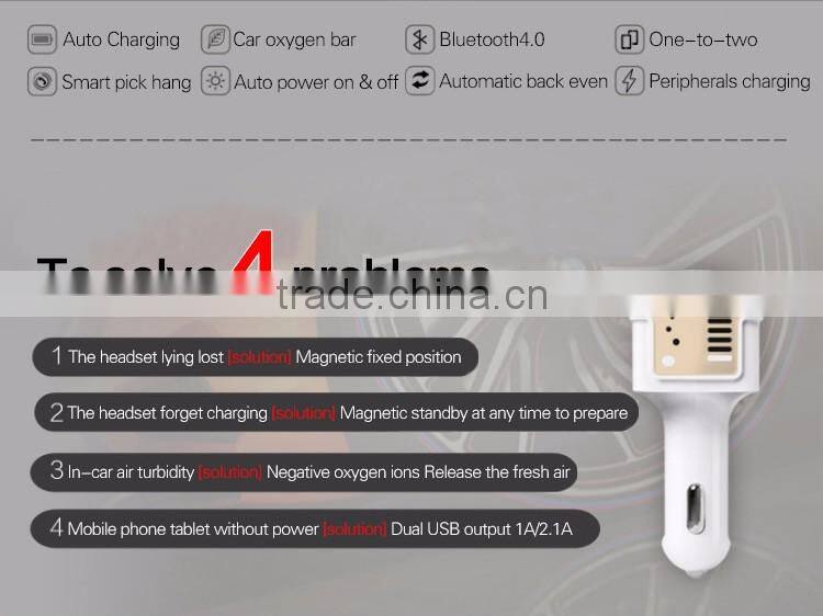 China mainland phone car charger/mini car charging ear-in headset with dual USB