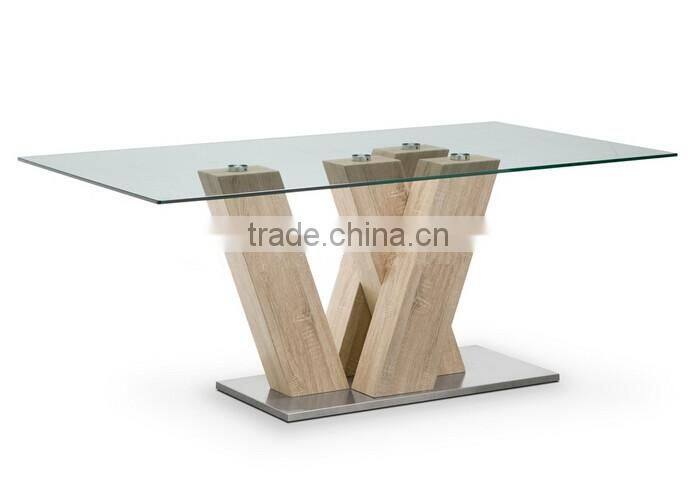 DT-2010 Modern Glass Top Dining Table with veneer base