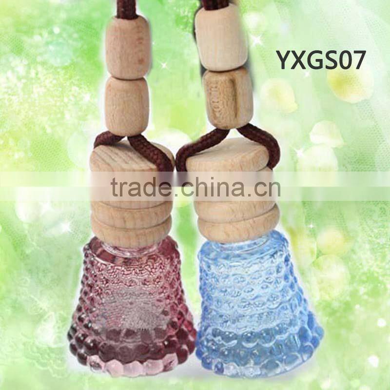 Hot Sale glass bottle hanging car perfume with wooden cap,Car Air Freshener