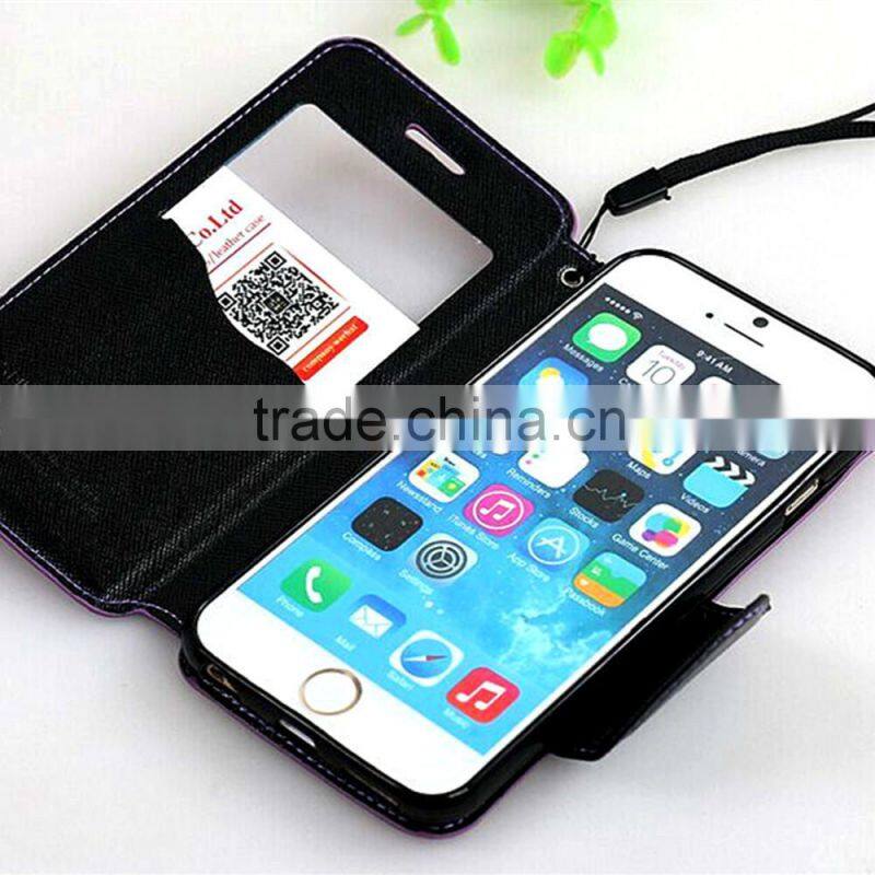 View window flip smart leather case for Samsung S6 with rope