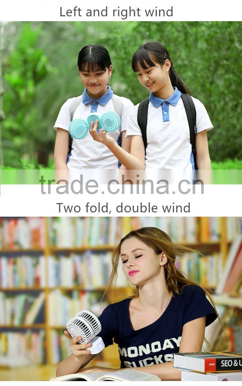 Couple fan rotate Foldable Double fans heads Handheld Rechargeable Portable Mini Usb Fan