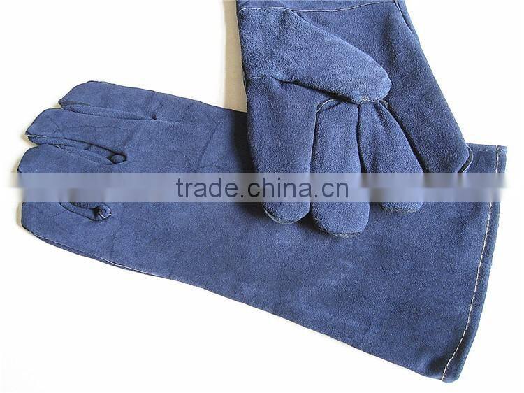 New Arrival Blue Cheap Cow Split Leather Safety Working Long Welding Welder Gloves