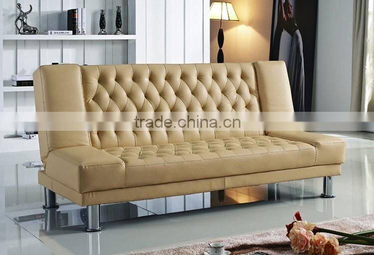 Fashion design rhombus leather recliner sofa foldable bed with metal legs