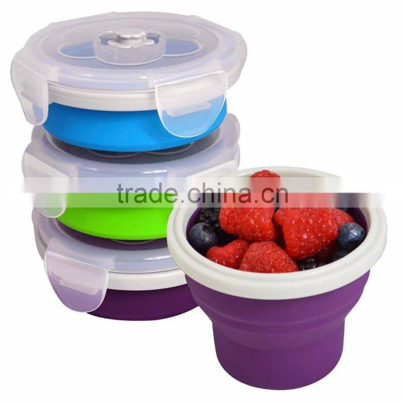 Collapsible Round Silicone lunch Box Kids Food Storage Box