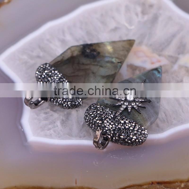 Natural Labradorite Pendant, Pave Crystal Zircon Labradorite Gem stone Arrow Point Pendant, For Jewelry Making