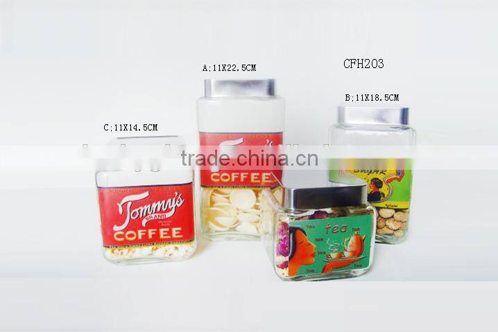 Square Glass Home Container with Tin Lid