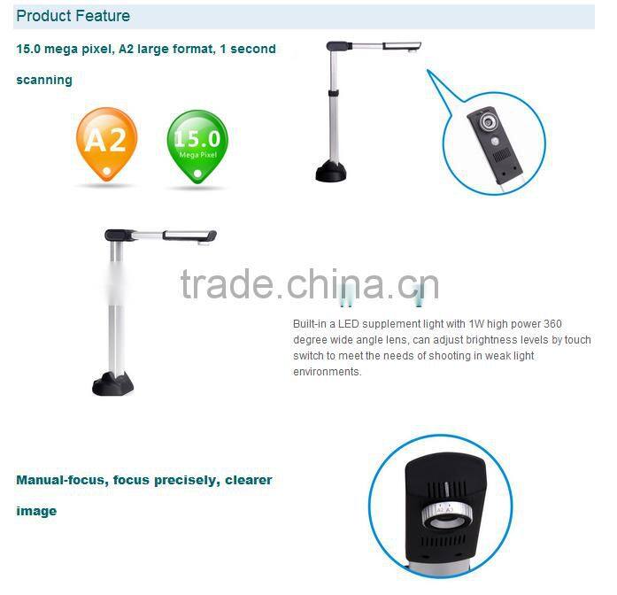 Eloam A2 portable scanner S1500A2AF for office , 15mega pixels document camera