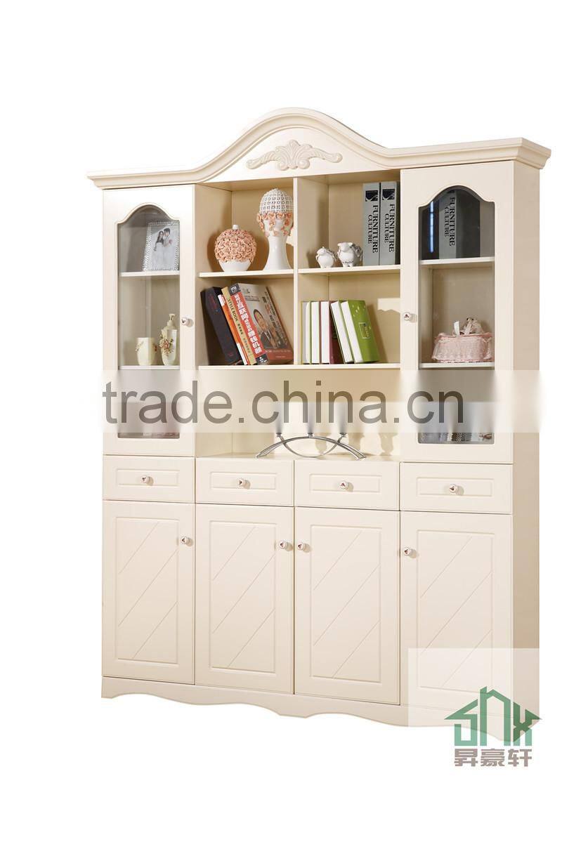 White Antique Bookcase With Glass Doors HA-C# Design In Book Shelf Cabinet Two Doors Corner Bookcase