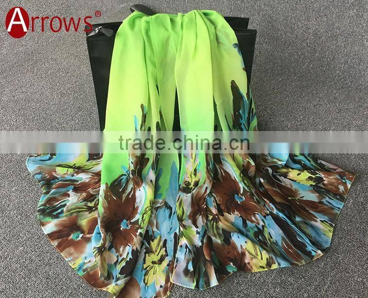 2016 Fashion Ladies Flower Print Chiffon Viscose Fashion Scarf Shawls and Stoles Solid Color