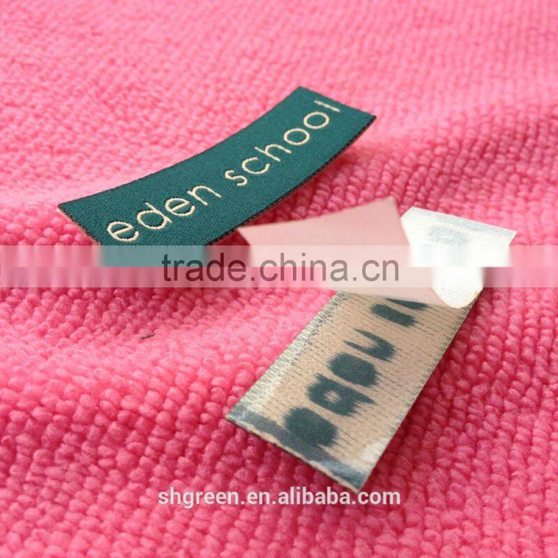 Neat cutting iron on clothing label,woven label with sticky back