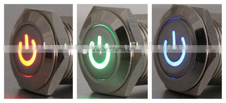 12v 16mm Stainless Steel waterproof momentary with led push button switch