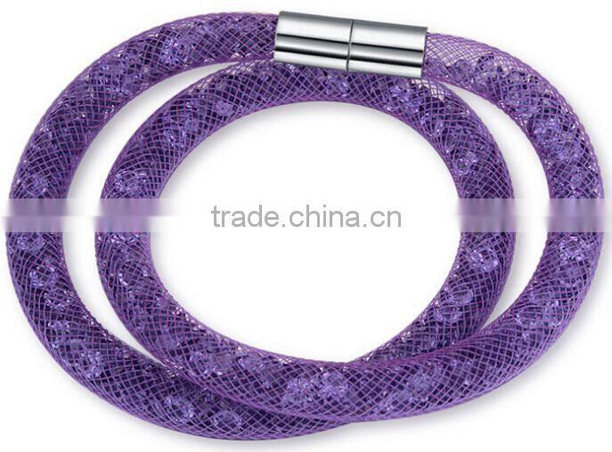 Hotting sale mesh stardust bracelet with crystal , magnetic buckle 2 round length mesh bracelet for woman