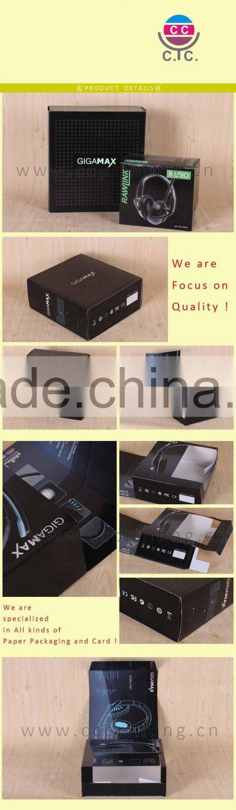 Fancy headphone packing folding black corrugated boxes