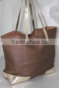 paper straw light brown tote beach bag splicing style for women
