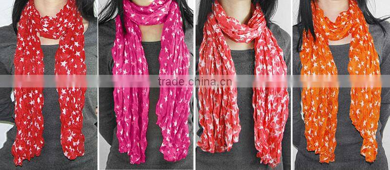 Fashion Women Ladies Soft Long Crinkle Shawl Stars Scarf Stole Cotton