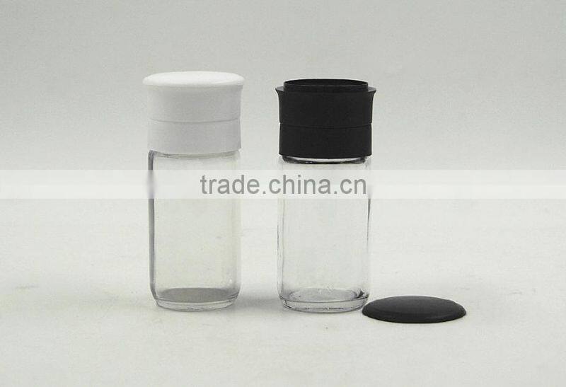 Clear Glass spice grinder/pepper mill with plastic lid