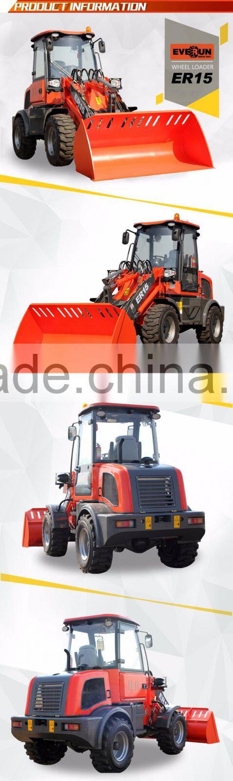 Everun brand New 1.5 ton Compact Wheel Loader With 360 Degree Wooden Forks
