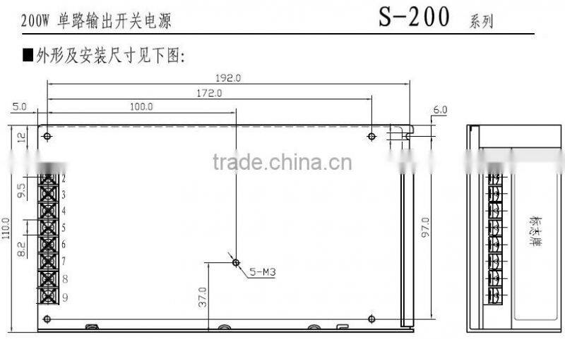 YUMO S-200 200W 12/24/48V Single output High efficiency power supply Switching Power Supply