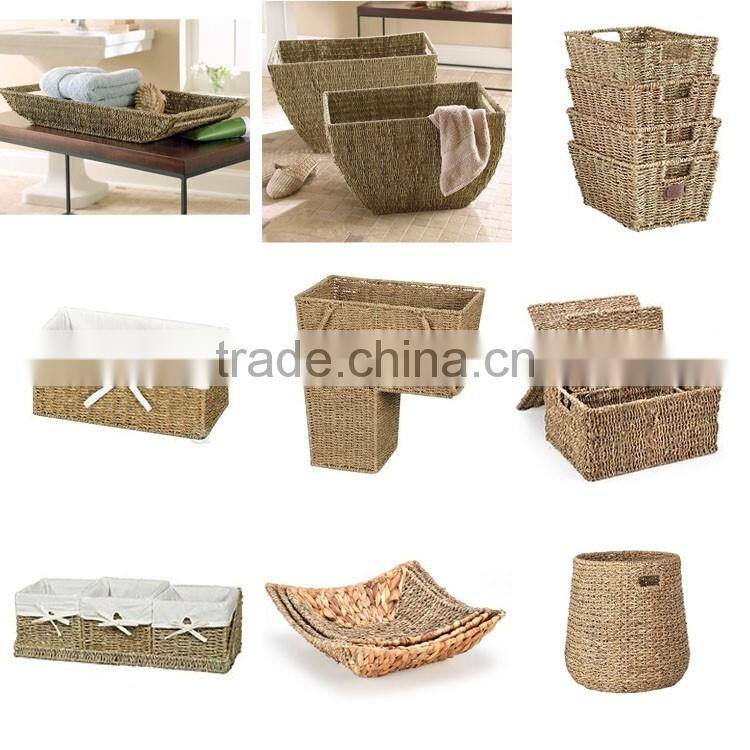 Home or hotel towel and shower gel storage tool seagrass woven bathroom basket