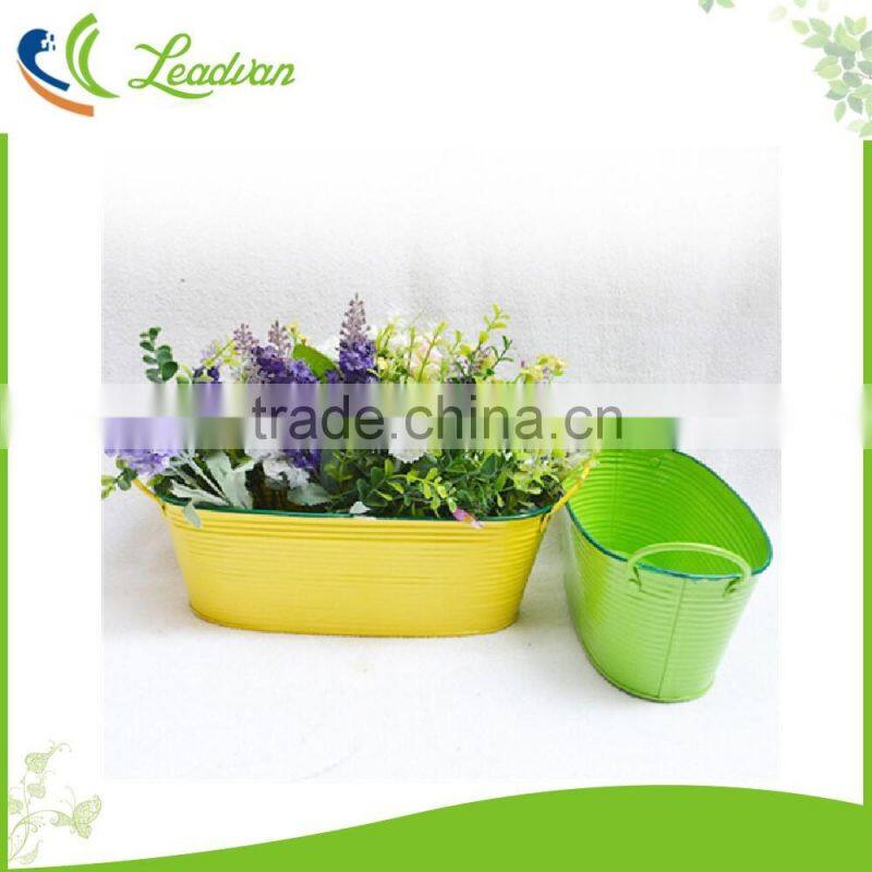 waterproof vintage flower white painting metal oval bucket