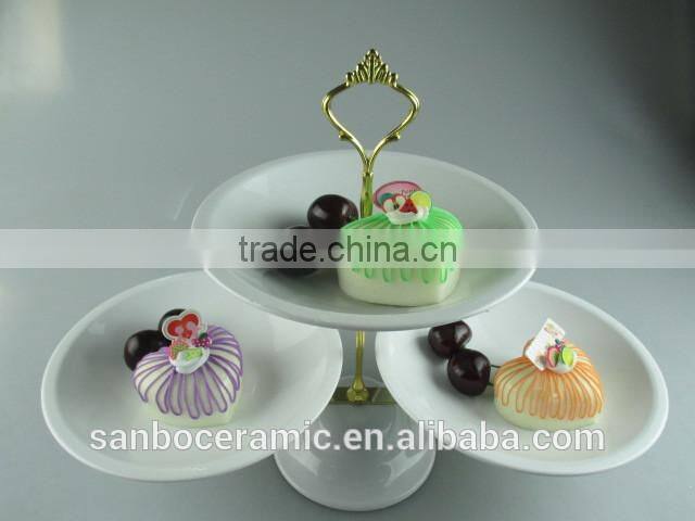 Iron two tier white stand for cake, wedding cake stand in dishes & plates, OEM service