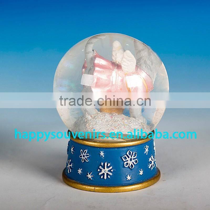 cute dog animal glass snow globe with polyresin base gift snow globe diameter 45mm