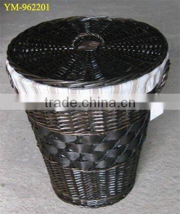 rectangular gray wicker laundry basket