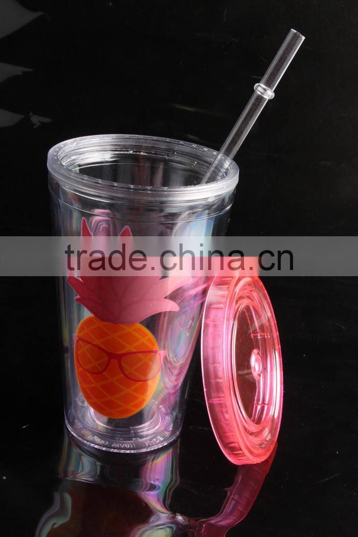 Single Wall Plastic Tumbler Clear Plastic Cup with Lid and Straw