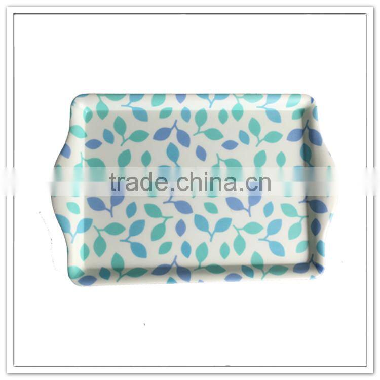 100% melamine fresh mosaic printing non-slip stackable handle plastic catering food trays