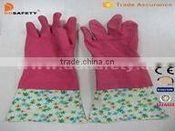 Pink household Latex Gloves With Flower Design Pvc Cuff