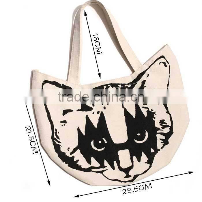 Cat Shape Canvas Shopping Bag,Reusable Shippinmg Bag With Printing Cat FJ6587