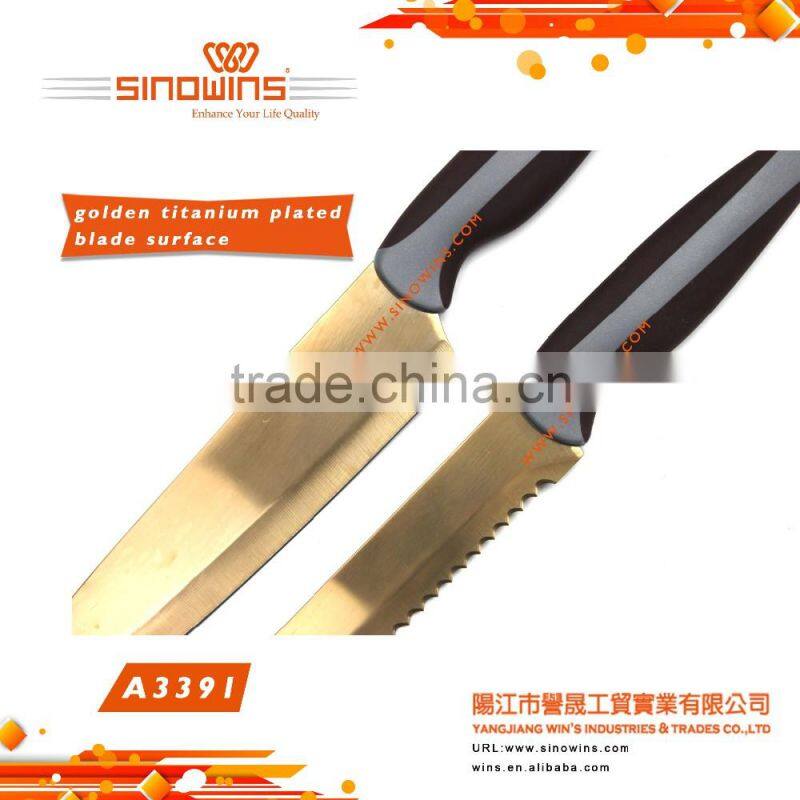 A3391 New Design Hot Sale 5pcs Stainless Steel Knife Set with Titanium Plated