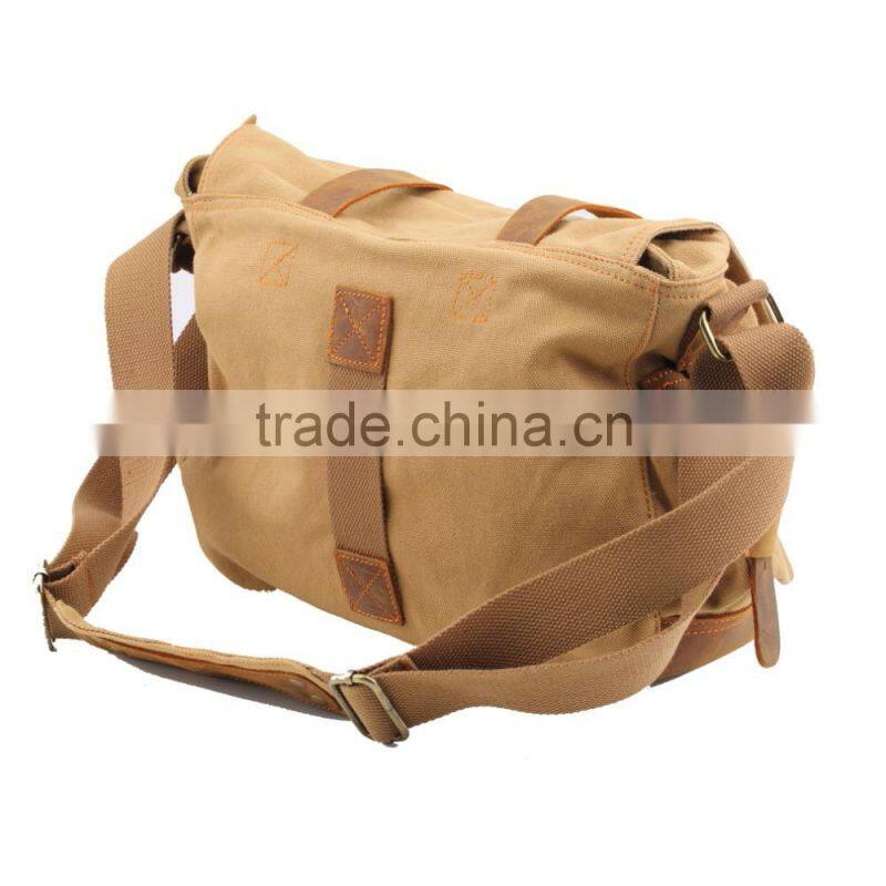 Men's Vintage Canvas Shoulder Bag Leather Satchel School Military Two Sided Shoulder Bag Messenger Bag