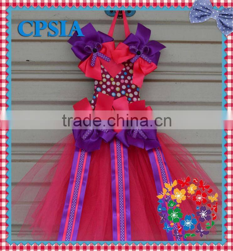 2013 Cute Flower Bow Holder For Girl Room Fashion Design Pink Cotton Tutu Bow Holder With Color Dots