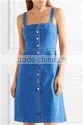 Fashion Ladies Raw Cut Frayed Hem Denim Jeans Fabric Girls Mini Dress With Front Lace-Up Details With Details 2016 HSD5819