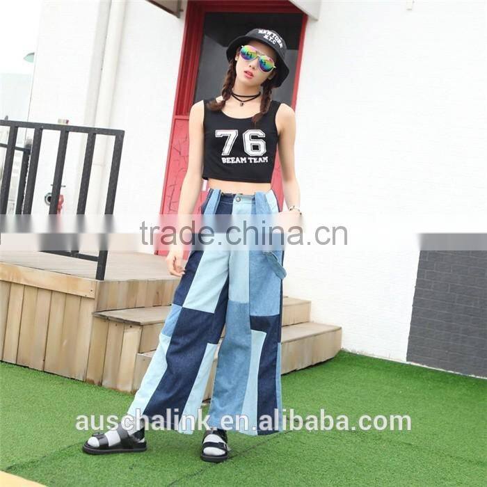 new style lady strap cargo trendy denim jeans manufacturers 2016