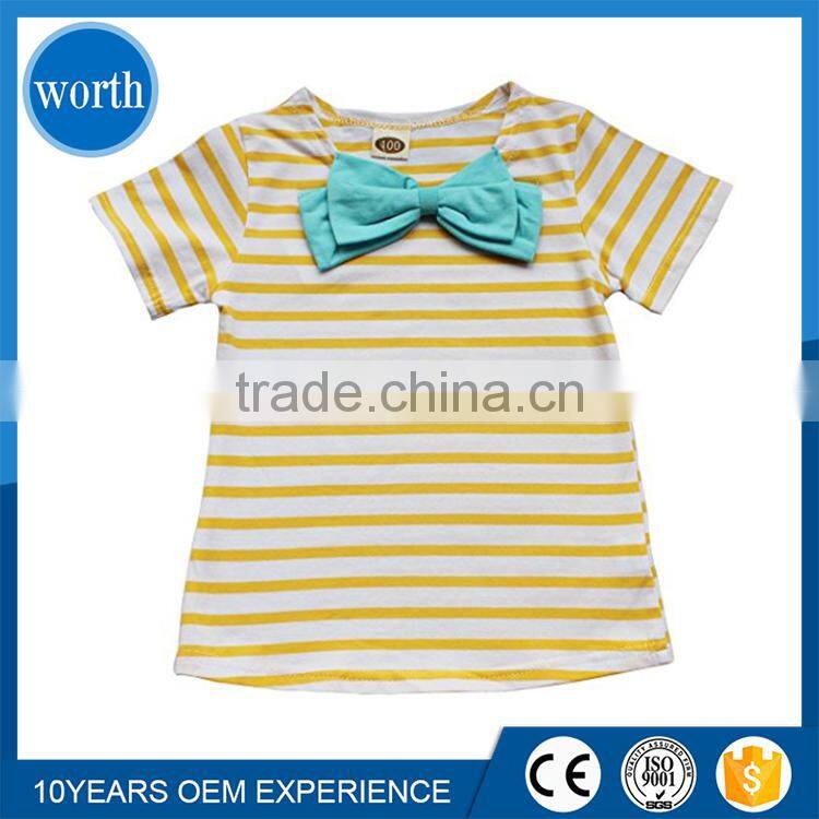 2017 Stripe Short Sleeve T shirt Kids Plus Cute Yellow Color Girl Dress