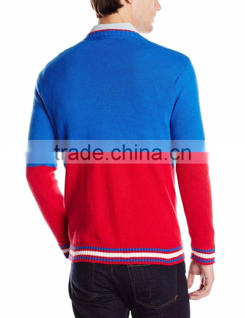 Men Red Blue Color Block Sweater Weightlifting Santa Claus Pattern Ugly Christmas Sweater Knitting Pattern s