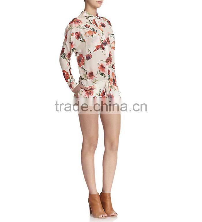 high fashion elegant women floral pattern custom printing one piece jumpsuit